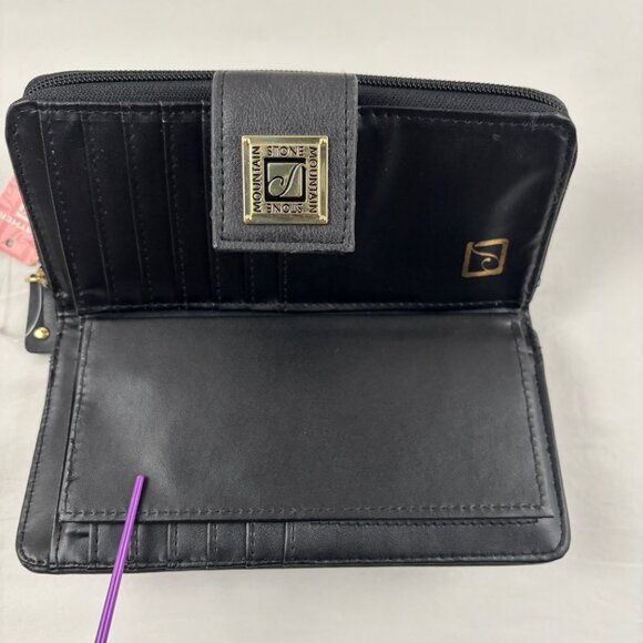 Stone Mountain Black Bonded Leather Wallet Checkbook Bifold Zip Around - Picture 5 of 11